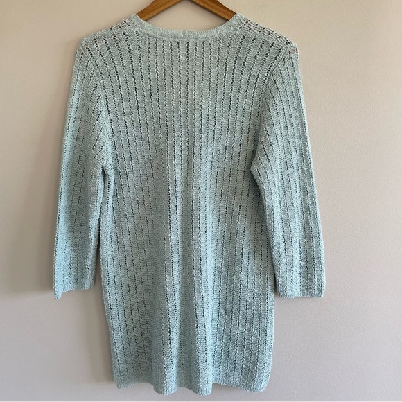 J. Jill Women's Open-Knit V-Neck Sweater Aegean Mist Size Medium Petite - Picture 6 of 9